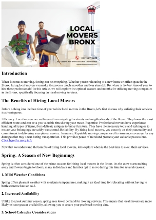 The Best Time of Year to Hire Local Movers in Bronx