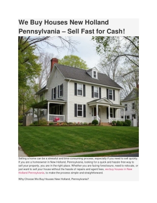 We Buy Houses New Holland Pennsylvania – Sell Fast for Cash