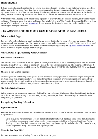 “The Growing Problem of Bed Bugs in Urban Areas: NY/NJ Insights”