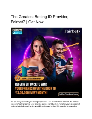 The Greatest Betting ID Provider, Fairbet7 _ Get Now
