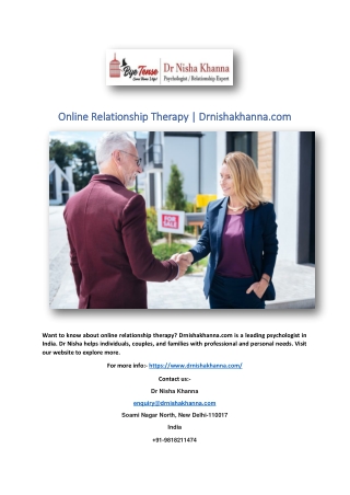 Online Relationship Therapy | Drnishakhanna.com