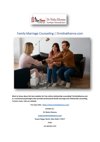 Family Marriage Counseling | Drnishakhanna.com