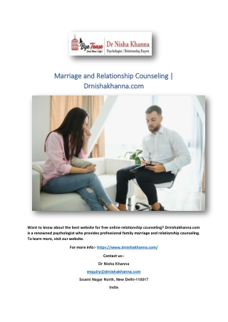 Marriage and Relationship Counseling | Drnishakhanna.com