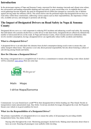 The Impact of Designated Drivers on Road Safety in Napa & Sonoma County