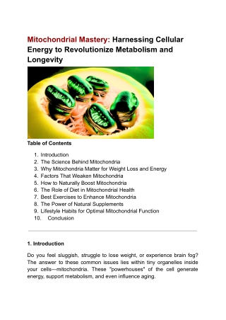 Mitochondrial Mastery- Harnessing Cellular Energy to Revolutionize Metabolism and Longevity