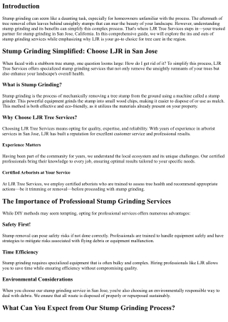 Stump Grinding Simplified: Choose LJR in San Jose