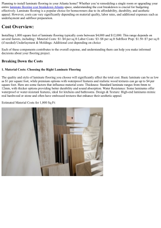 How Much Does It Cost to Install 1000 Square Feet of Laminate Flooring in Atlant