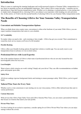 The Benefits of Choosing I-Drive for Your Sonoma Valley Transportation Needs