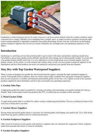 Remain Dry with Top Garden Waterproof Suppliers