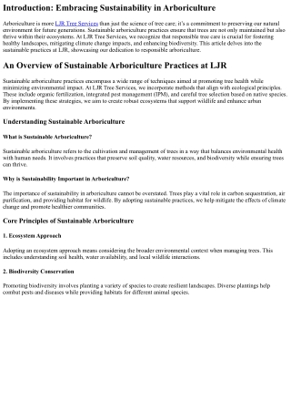 An Overview of Sustainable Arboriculture Practices at LJR.