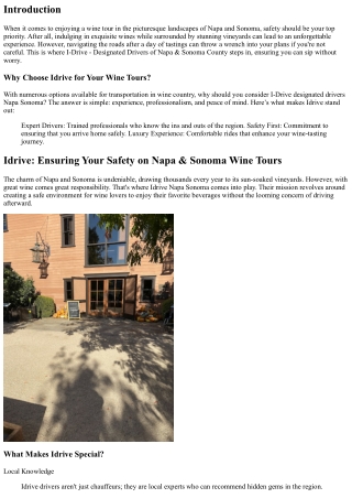 Idrive: Ensuring Your Safety on Napa & Sonoma Wine Tours