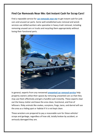 Find Car Removals Near Me Get Instant Cash for Scrap Cars!