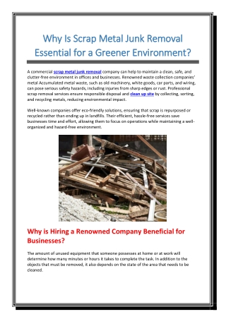 Why Is Scrap Metal Junk Removal Essential for a Greener Environment