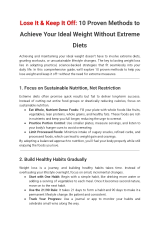 Lose It & Keep It Off_ 10 Proven Methods to Achieve Your Ideal Weight Without Extreme Diets