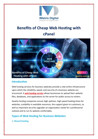 Benefits of Cheap Web Hosting with cPanel