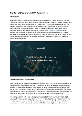 The Role of Blockchain in RWA Tokenization