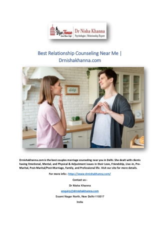Best Relationship Counseling Near Me | Drnishakhanna.com
