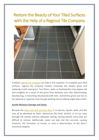 Restore the Beauty of Your Tiled Surfaces with the Help of a Regrout Tile Company