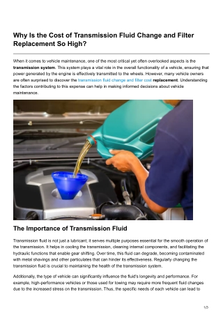 Why Is the Cost of Transmission Fluid Change and Filter Replacement So High
