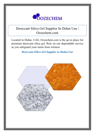 Desiccant Silica Gel Supplier In Dubai Uae | Oozechem.com