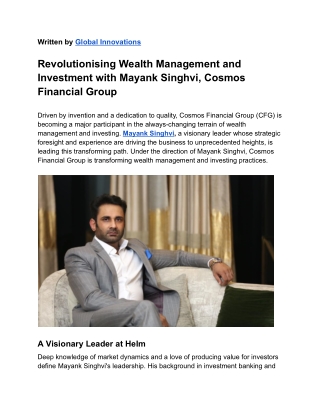 Cosmos Financial Group_ Transformational Investing with Mayank Singhvi