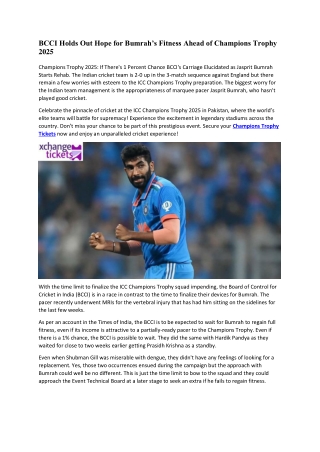 BCCI Holds Out Hope for Bumrah’s Fitness Ahead of Champions Trophy 2025