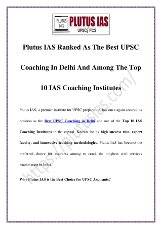 Best IAS Coaching in Delhi at Plutus IAS – Top UPSC Institute for Success