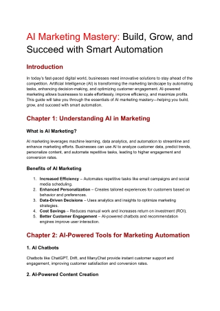 AI Marketing Masrery: Build,  Grow And Succeed With Smart Automation