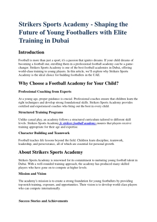 Football Academy In UAE