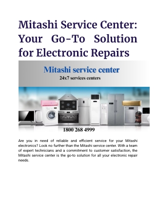 Mitashi Service Center: Your Go-To Solution for Electronic Repairs