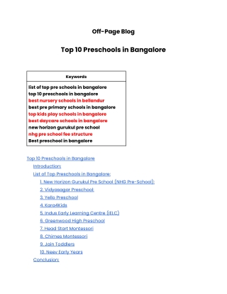 Top 10 Preschools in Bangalore