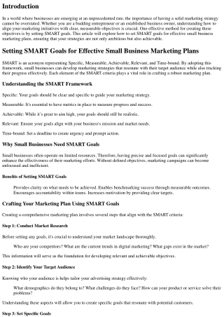 “Setting SMART Goals for Effective Small Business Marketing Plans”