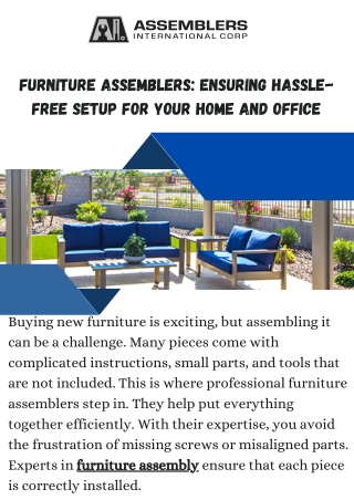 Professional Furniture Assemblers for Fast & Reliable Service