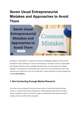 Seven Usual Entrepreneurial Mistakes and Approaches to Avoid Them