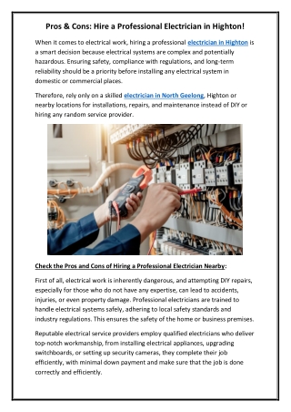 Pros & Cons Hire a Professional Electrician in Highton