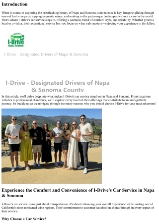 Experience the Comfort and Convenience of I-Drive's Car Service in Napa & Sonoma