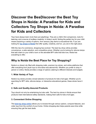 Discover the Best Toy Shops in Noida_ A Paradise for Kids and Collectors