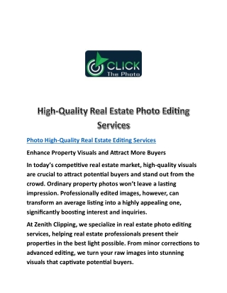 High-Quality Real Estate Photo Editing Services