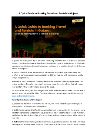 A Quick Guide to Booking Travel and Rentals in Gujarat - KRISH TRAVELS