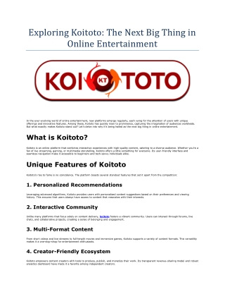 Exploring Koitoto