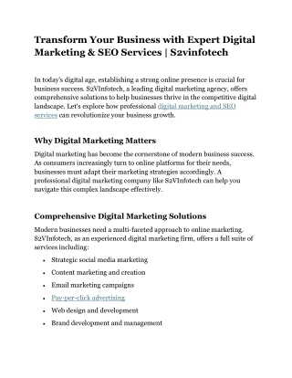 Transform Your Business with Expert Digital Marketing & SEO Services | S2vinfote