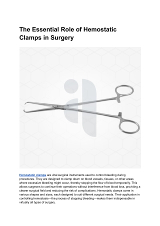 The Essential Role of Hemostatic Clamps in Surgery