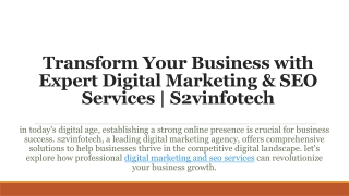 Transform Your Business with Expert Digital Marketing & SEO Services | S2vinfote