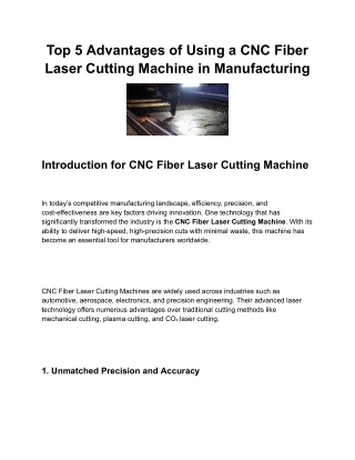 Top 5 Advantages of Using a CNC Fiber Laser Cutting Machine in Manufacturing