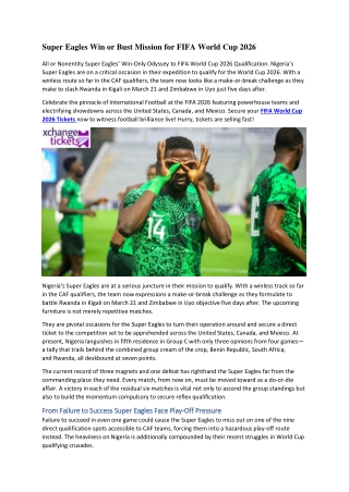 Super Eagles Win or Bust Mission for FIFA World Cup 2026