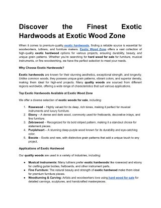 Discover the Finest Exotic Hardwoods at Exotic Wood Zone