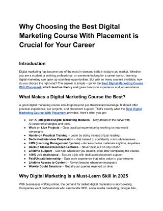 Why Choosing the Best Digital Marketing Course With Placement is Crucial for Your Career