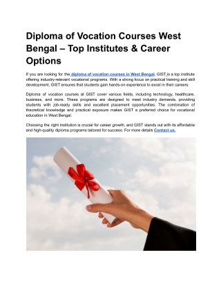 Diploma of Vocation Courses West Bengal – Top Institutes & Career Options