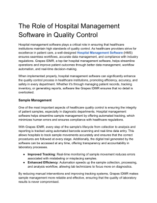 The Role of Hospital Management Software in Quality Control