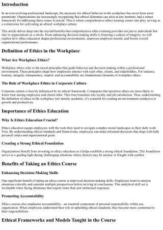 Discovering the Benefits of Comprehensive Ethics Training